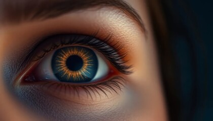 Fototapeta premium Eye with radiant cosmic iris, symbolizing imagination and wonder, detailed and surreal