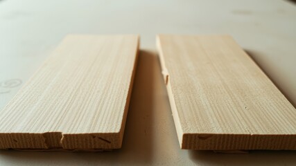 Fototapeta premium Two wooden planks lay side by side, revealing the intricate grain of the wood