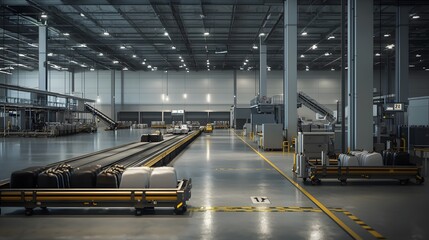 Modern Airport Baggage Handling Facility: An Inside Look at Advanced Infrastructure Dedicated to Efficient Bag Transportation and Management