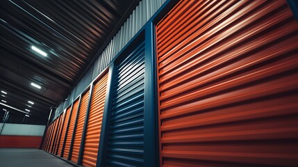 Naklejka premium Vibrantly Colored Close-Up of Intermodal Container Doors in a Warehouse Setting with Dramatic Lighting and Textured Surfaces