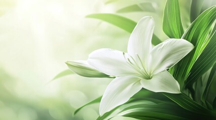 Fototapeta premium Serene White Lily Blossom in a Lush Garden