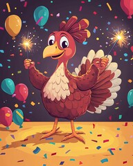 Fototapeta premium Festive cartoon celebrating with a turkey