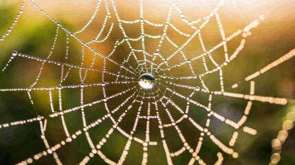 Obraz premium Dew-Kissed Spiderweb: A Nature's Masterpiece