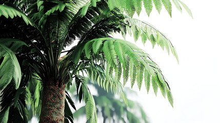 Fototapeta premium A tall palm tree with green leaves is the main focus of the image