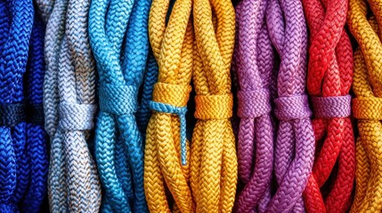 Colorful braided ropes in various shades. Perfect for nautical, craft, or hobby projects.