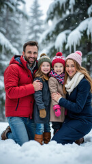 Joyful Family Portrait in Winter Wonderland: Perfect for Holiday Cards, Winter Vacation Ads, and...