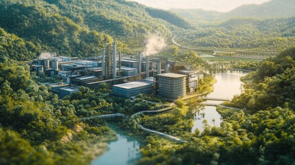 Fototapeta premium Sustainable Industrial Park: Harmony Between Nature and Technology