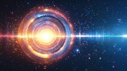 Fototapeta premium Abstract glowing circular energy field in space.