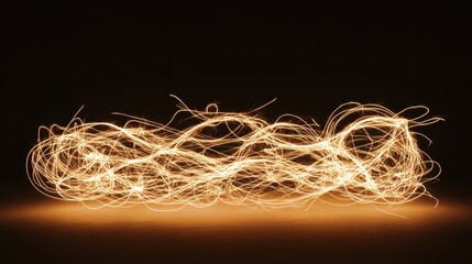 Abstract glowing light trails forming a swirling pattern on a dark background.