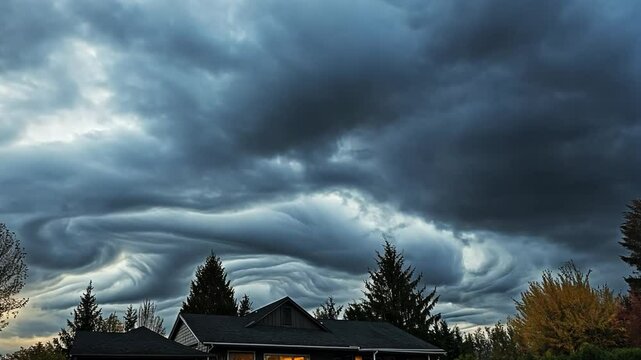 Undulatus asperatus clouds spreading across the sky, creating dramatic wave-like textures.