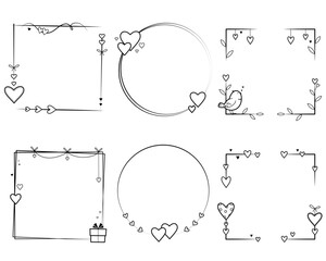 Romantic heart frames set. Decorations for Valentine's day, wedding party.  Outline frames for invitation card, celebration and holidays, poster and banner. 
