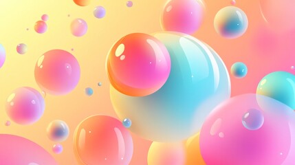 Abstract Pastel Spheres Floating in Soft Yellow Light