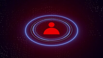 Digital animation of network of profile icons and light trails against blue background - Powered by Adobe