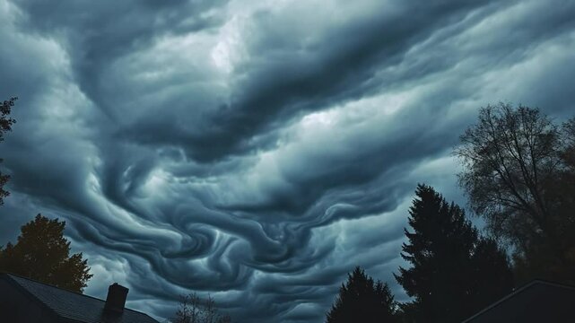 Undulatus asperatus clouds spreading across the sky, creating dramatic wave-like textures.