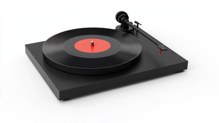 A modern black turntable plays a vinyl record