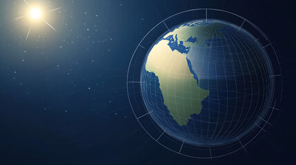 Naklejka premium Earth axis diagram illustration showing the tilt of the Earth's rotational axis relative to its orbital plane, explaining the cause of seasonal changes and the distribution of sunlight.