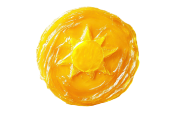 Bright yellow sun motif made from vibrant and glossy material showcasing a creative design and artistic craftsmanship