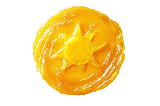 Bright yellow sun motif made from vibrant and glossy material showcasing a creative design and artistic craftsmanship