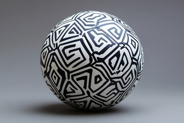 Decorative sphere with black and white geometric pattern on gray background