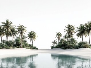 Fototapeta premium Exploring a vibrant desert oasis with lush palm trees and tranquil waters surrounded by serene sand dunes captivating nature's beauty in a peaceful landscape