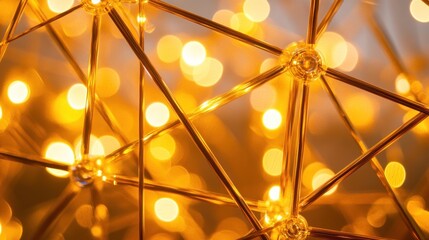 Golden Geometric Structure With Warm Bokeh Lights