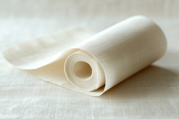 Fototapeta premium Rolled Beige Fabric on Neutral Background