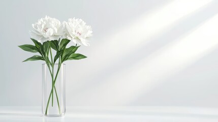 Elegant White Flowers in a Minimalist Glass Vase on a Bright Surface