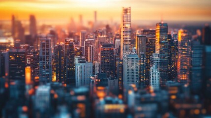 Cityscape at Sunset Glowing Buildings and Skyscrapers