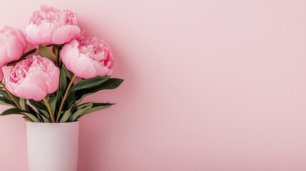 Fototapeta premium Elegant Pink Peonies in a White Vase Against a Soft Pink Background