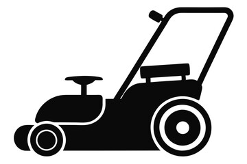 Modern lawn mower icon silhouette vector illustration,Isolated vector silhouette of a gardener with a lawn mower cutting grass.