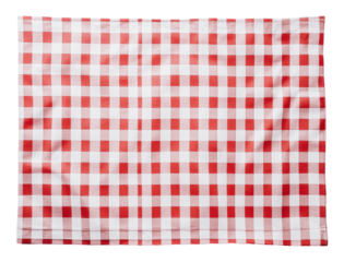 Checkered tablecloth in red and white pattern, cut out - stock png.