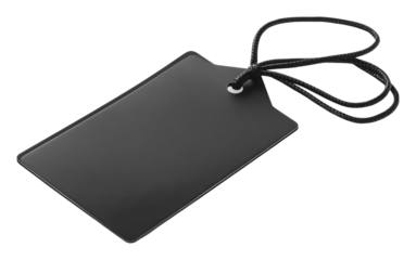 Blank black tag with string for labeling use, cut out - stock png.