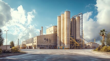 Industrial Factory Building With Large Storage Silos