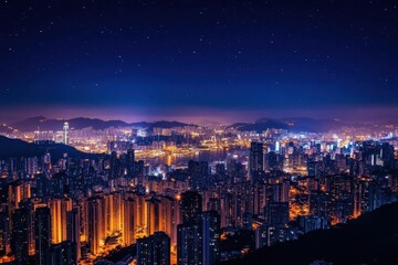 Obraz premium A stunning night view of a city skyline illuminated by lights.