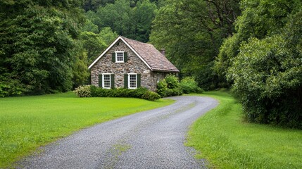 Fototapeta premium Charming Stone Cottage Nestled in Lush Green Landscape
