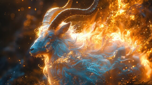 Inflamed Aries zodiac sign in red misty backdrop. - Powered by Adobe