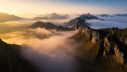 Aerial Mountain in Morning Fog