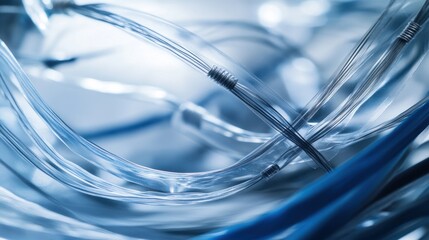 Abstract Blue Transparent Tubes Intertwined Design