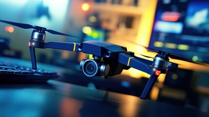 Modern Drone with Camera Ready for Flight