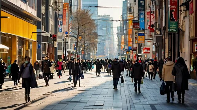 Pedestrian Street Scene in the Middle of the City