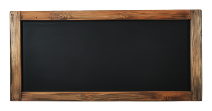 Classic wooden framed chalkboard ready for writing, cut out - stock png.