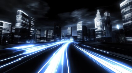 Night city highway with motion blur.