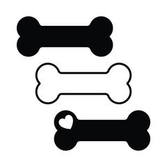 Dog bone icons, dog bone vector illustrations, bone with heart symbol