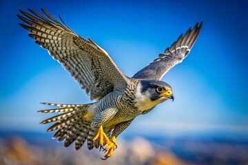 Fototapeta premium The Majestic Peregrine Falcon in Flight: Capturing the Speed and Grace of Nature's Fastest Bird in a Stunning Documentary Style Photography