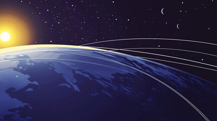 Fototapeta premium Earth axis diagram illustration showing the tilt of the Earth's rotational axis relative to its orbital plane, explaining the cause of seasonal changes and the distribution of sunlight.