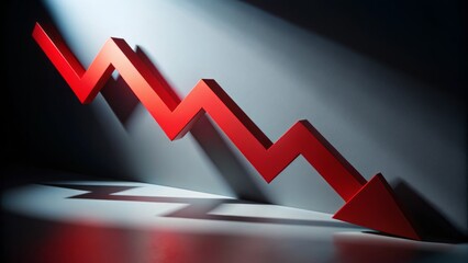 Vector Illustration of a Red Arrow Trending Down in Silhouette Style, Representing Declining Trends in Business, Finance, or Economics, Perfect for Graphs and Charts Visualization