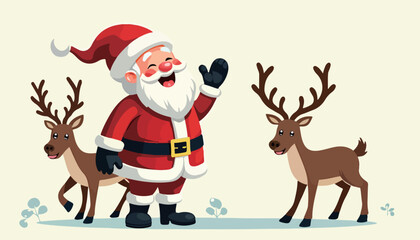 Cheerful Santa Claus with Reindeer