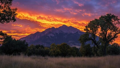 A stunning sunset over mountains, highlighting nature's beauty.