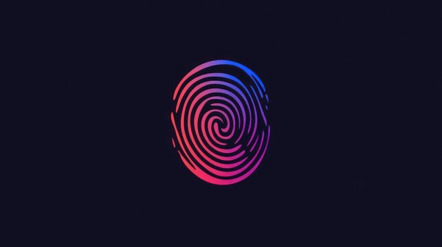 A stylized fingerprint design in vibrant colors on a dark background.