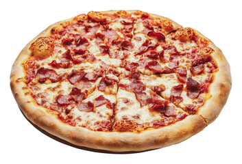 Delicious pepperoni pizza with crispy crust, cut out - stock png.